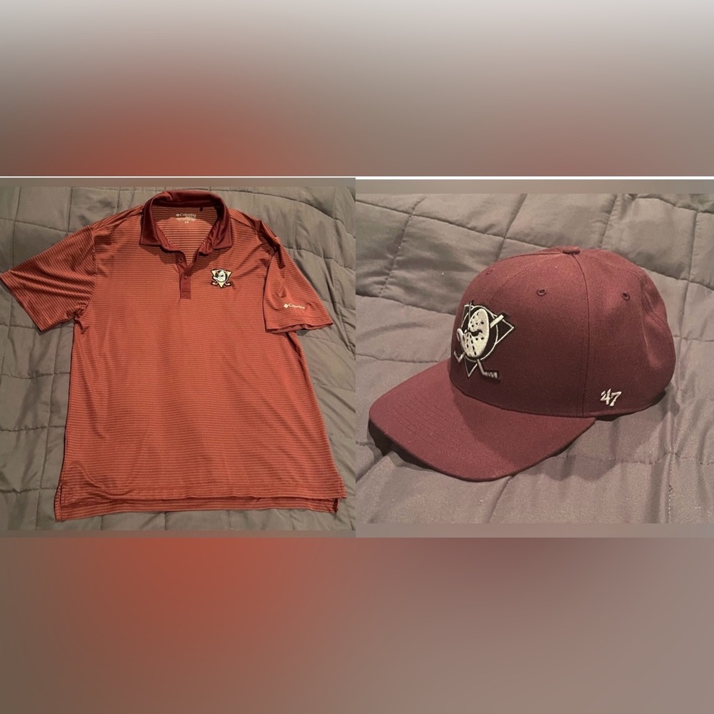 Men's Burgundy Anaheim Ducks Polo and Hat Bundle